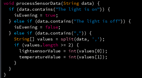 code about the light sensor